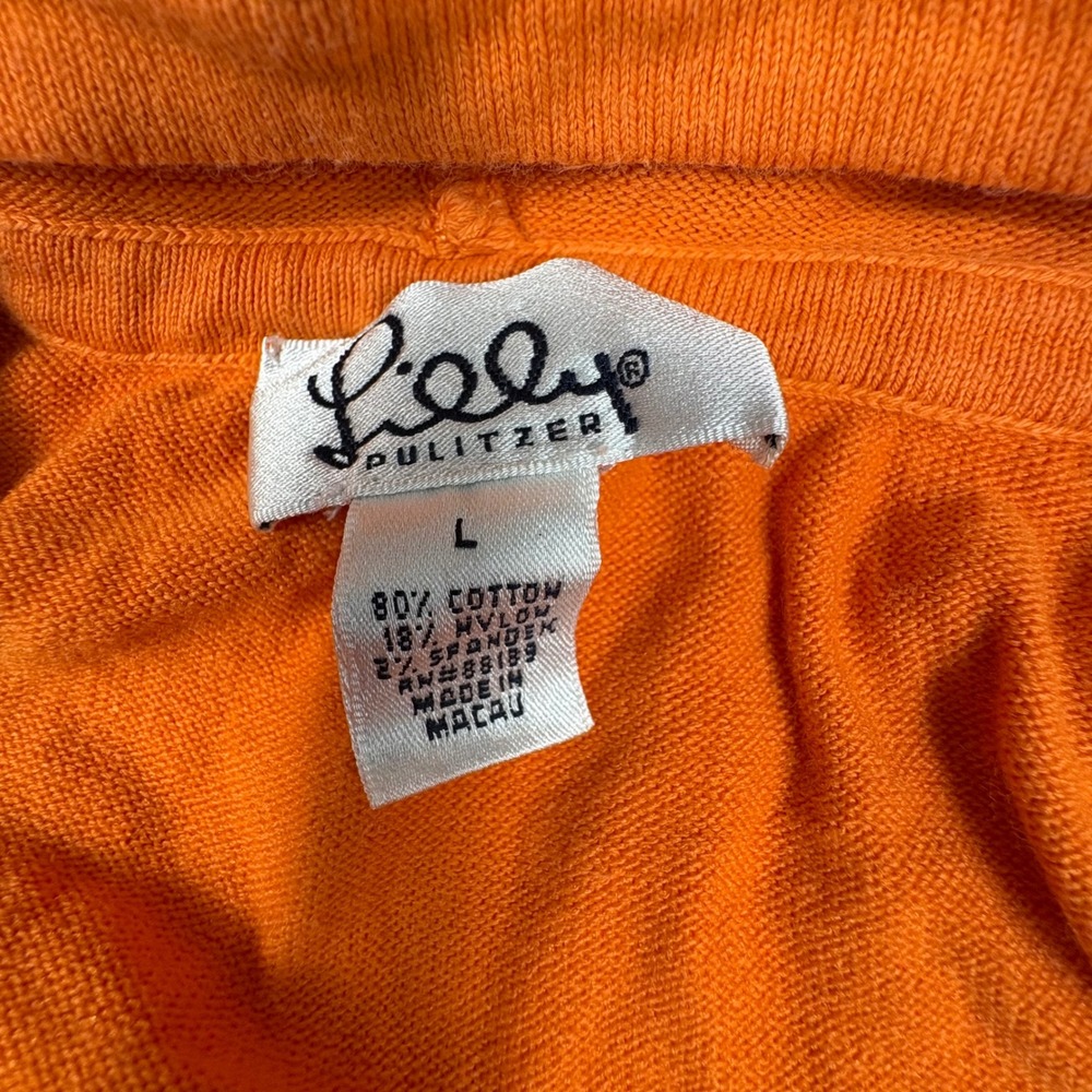 Lilly Pulitzer Orange 3/4 Sleeve Zip Hoodie Womens Large Coastal Preppy - Picture 5 of 8